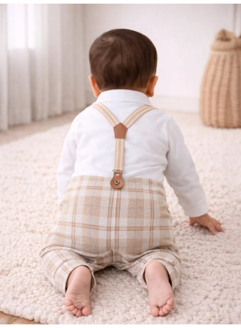 victor and jane Infant Boys’ Shirt, Bow Tie & Suspenders Mock Romper Set